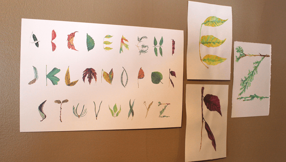Georgia created a whimsical alphabet using nature-based shapes